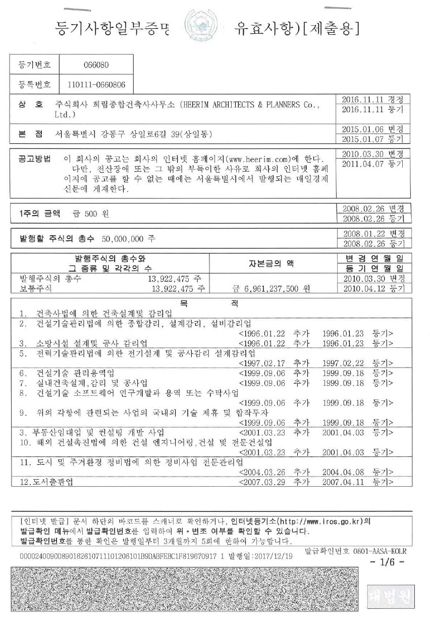 Current extract from commercial register of South Korea